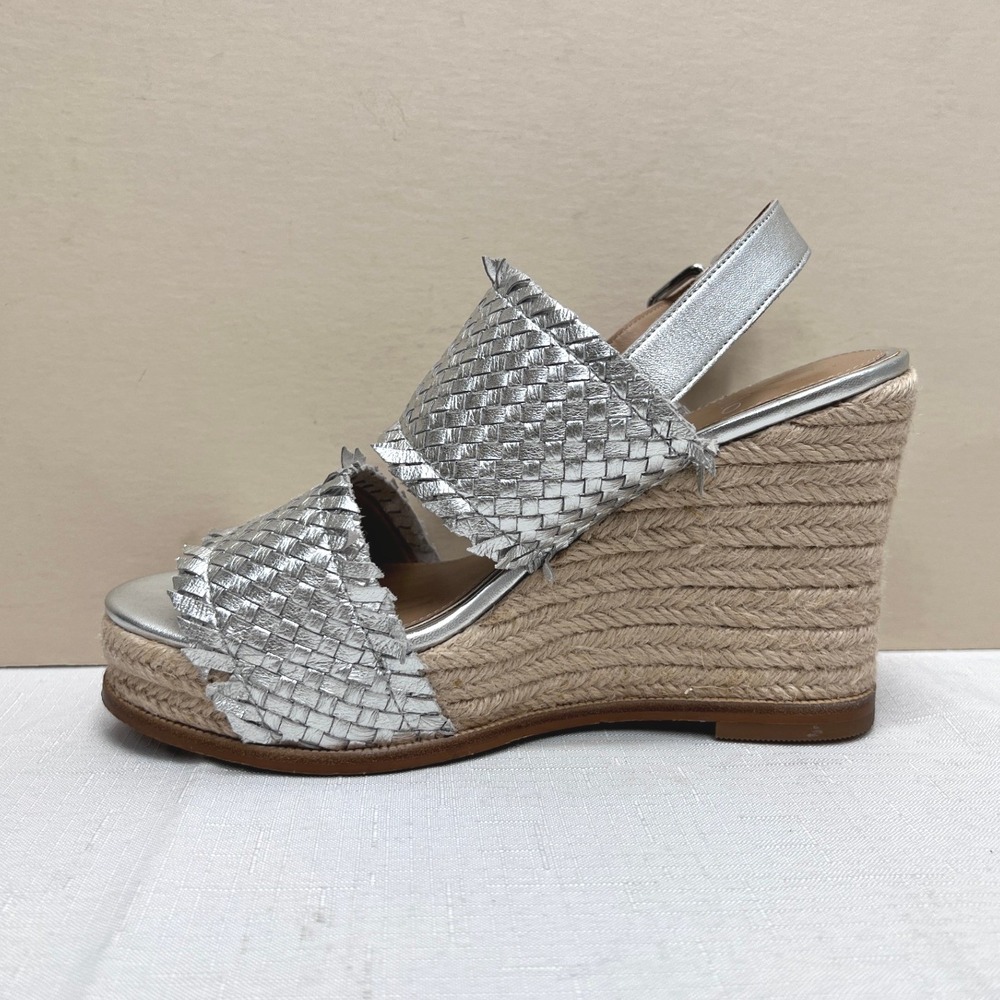 Linea Paolo Wedge Sandals Women 7M Silver Excellent Woven Metallic Espadrille